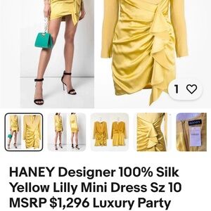HANEY Yellow Silk Lilly Mini Dress